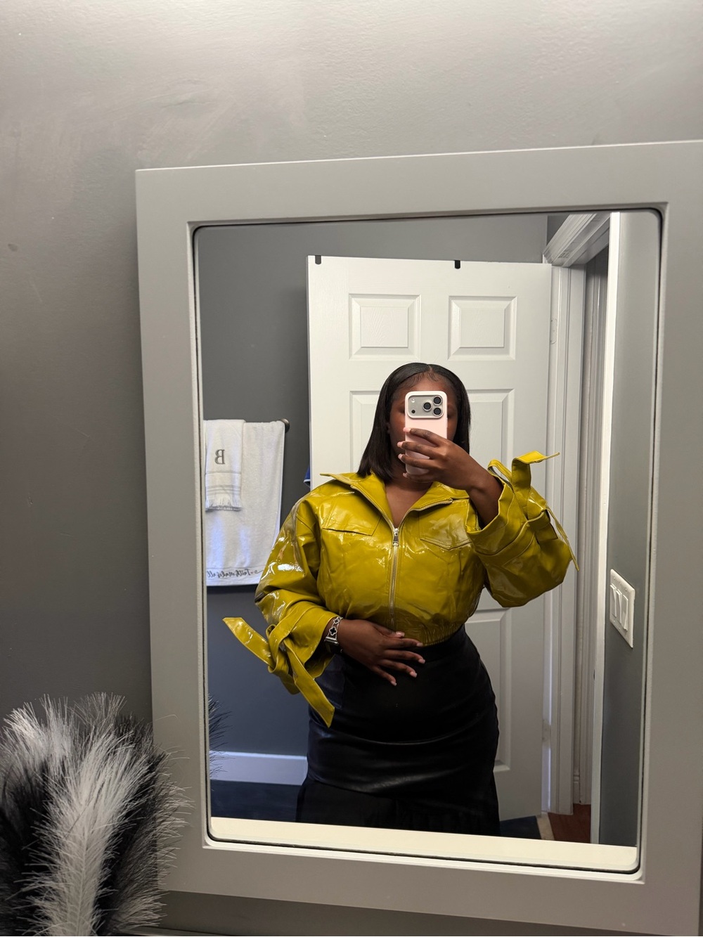 Glossy Yellow Cropped Patent Jacket - Women’s Zip Front Coat